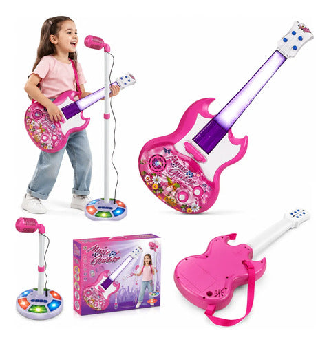 Guitarra Juguete Con Microfono De Pie Juguete Para Niñas Rosa