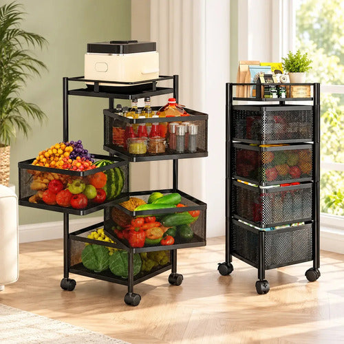 Carrito Organizador Giratorio Metal Ruedas Cocina Verdulero Frutero Rack Estante Torre Rotativo Despensa Alacena Baño La