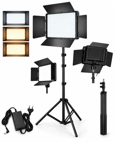 Panel Led Video Fotografía Trípode 2.1m Bicolor Regulable U600 Leds Profesional Iluminación Estudio Luz Fría Cálida Blan