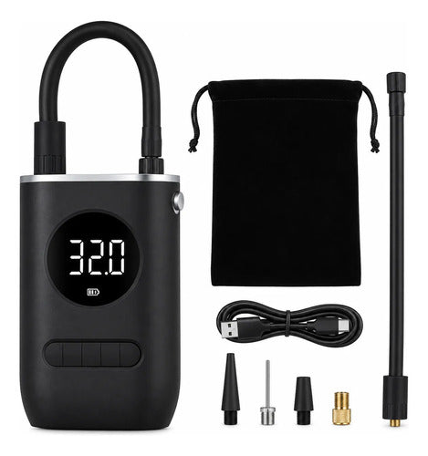 Inflador Compresor Portátil Digital Recargable Usb Auto Moto Negro