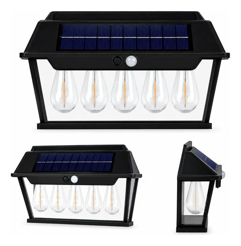 Foco Led Solar De Pared 5 Luces Exterior Resistente Agua Negro