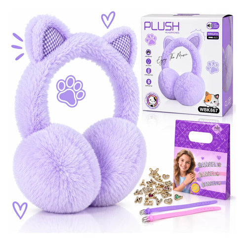Auriculares Bluetooth Infantil Orejas Gato Niñas Inalambrico Violeta