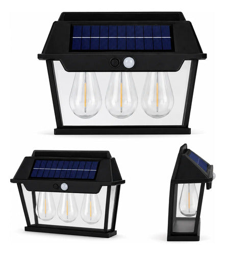 Foco Led Solar Triple De Pared Para Exterior Resistente Agua Negro