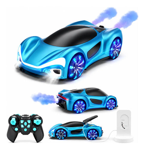 Auto A Control Remoto Luces Led Musica Humo Alta Velocidad Azul