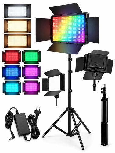 Panel Led Video Fotografía Trípode 2.1m Bicolor Regulable U600 Leds Profesional Iluminación Estudio Luz Fría Cálida Rgb 