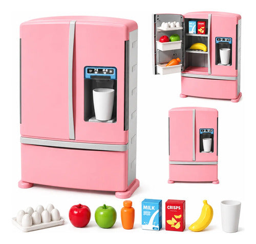 Heladera De Juguete Infantil Con Luz Sonido Y Accesorios Rosa