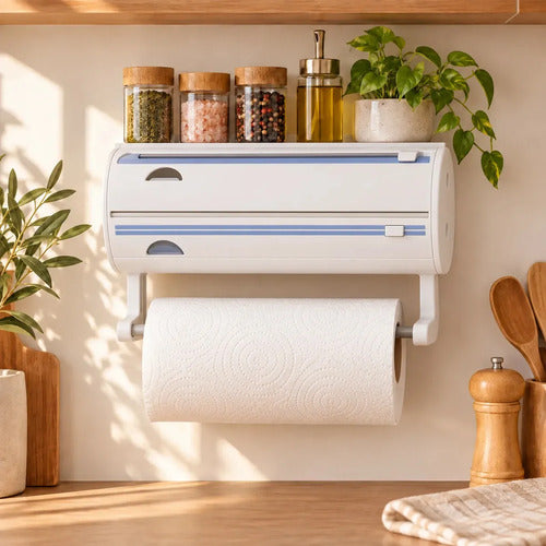 Portarrollos Cocina Cortador Traba Seguridad Dispensador Papel Film Aluminio Toalla Rollo Soporte Pared Organizador Alac
