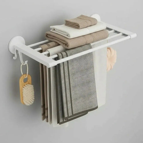 Toallero Repisa Plegable Pared Baño Ganchos Blanco Acero Portatoallas Rebatible Toallas Toallón Mano Batas Esponjas Colg