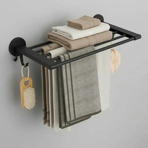 Toallero Repisa Plegable Para Pared Solux De Acero Negro