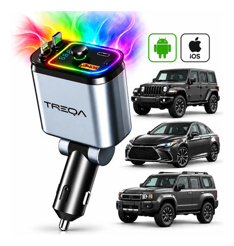 Cargador Auto Celular Carga Super Rapida 12v Rgb Android Ios Adio Frecuencia Camion Vehiculo Dispositivos Puertos Multip