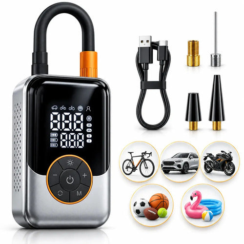 Inflador De Neumáticos Portátil Solux Digital Recargable Para Auto Y Moto Con Linterna Negro