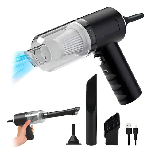 Aspiradora Sopladora Para Auto Y Hogar Portatil 3en1 Color Negro Recargable Usb